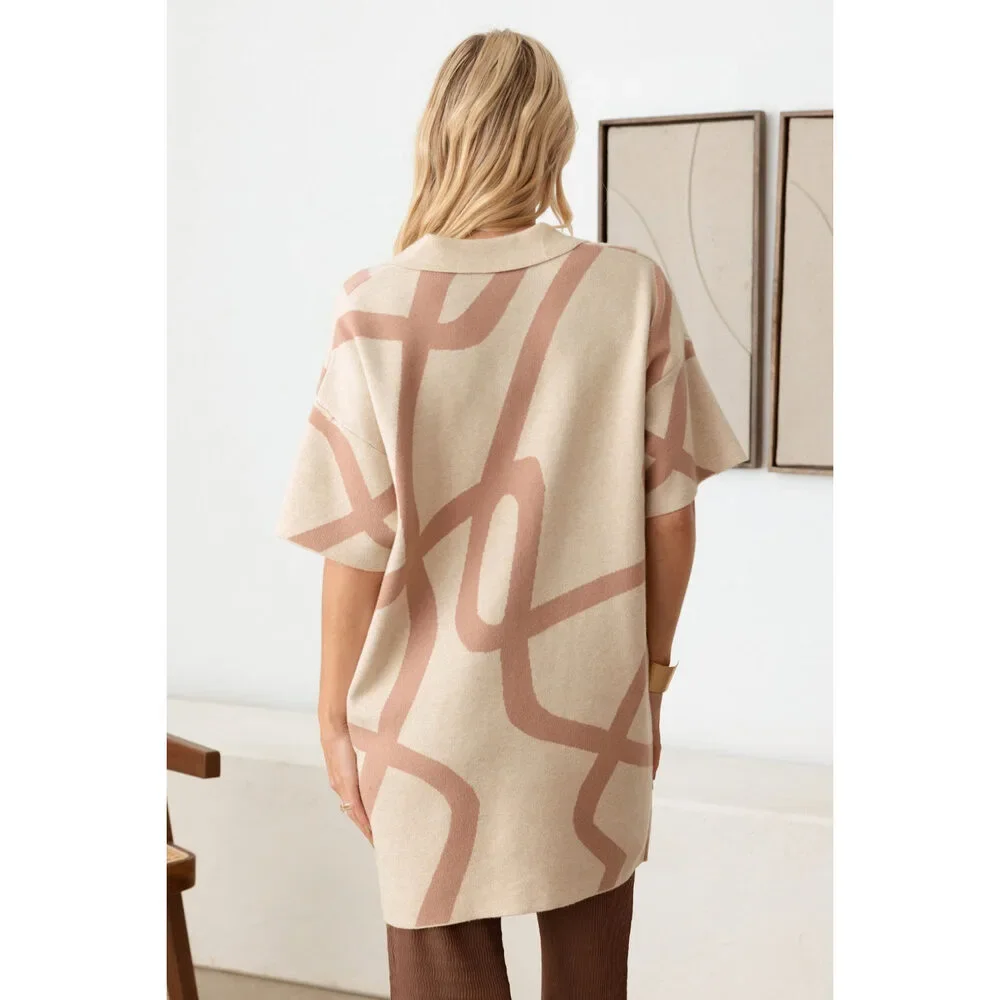 Le Lis Abstract Collared Button Down Sweater Dress - Picture 2 of 4